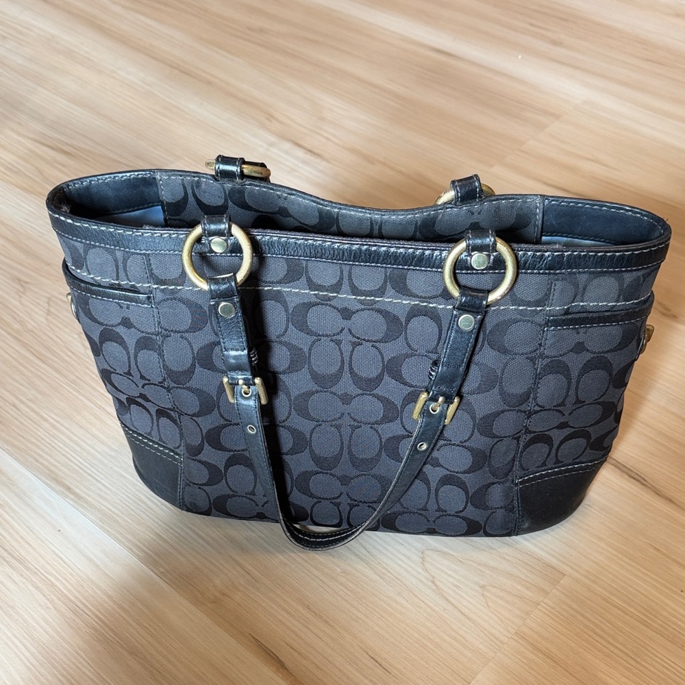Coach Black and Gray Signature Tote